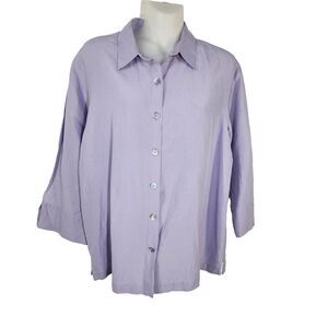 Carol Anderson Collection Womens Top Medium Button Silk Linen Blend 3/4 Sleeve